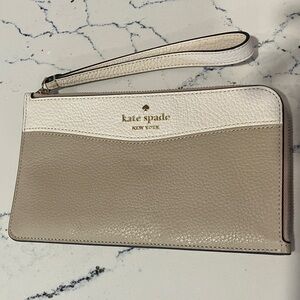 Kate Spade Two-Tone Pebbled Leather Wristlet in White & Taupe